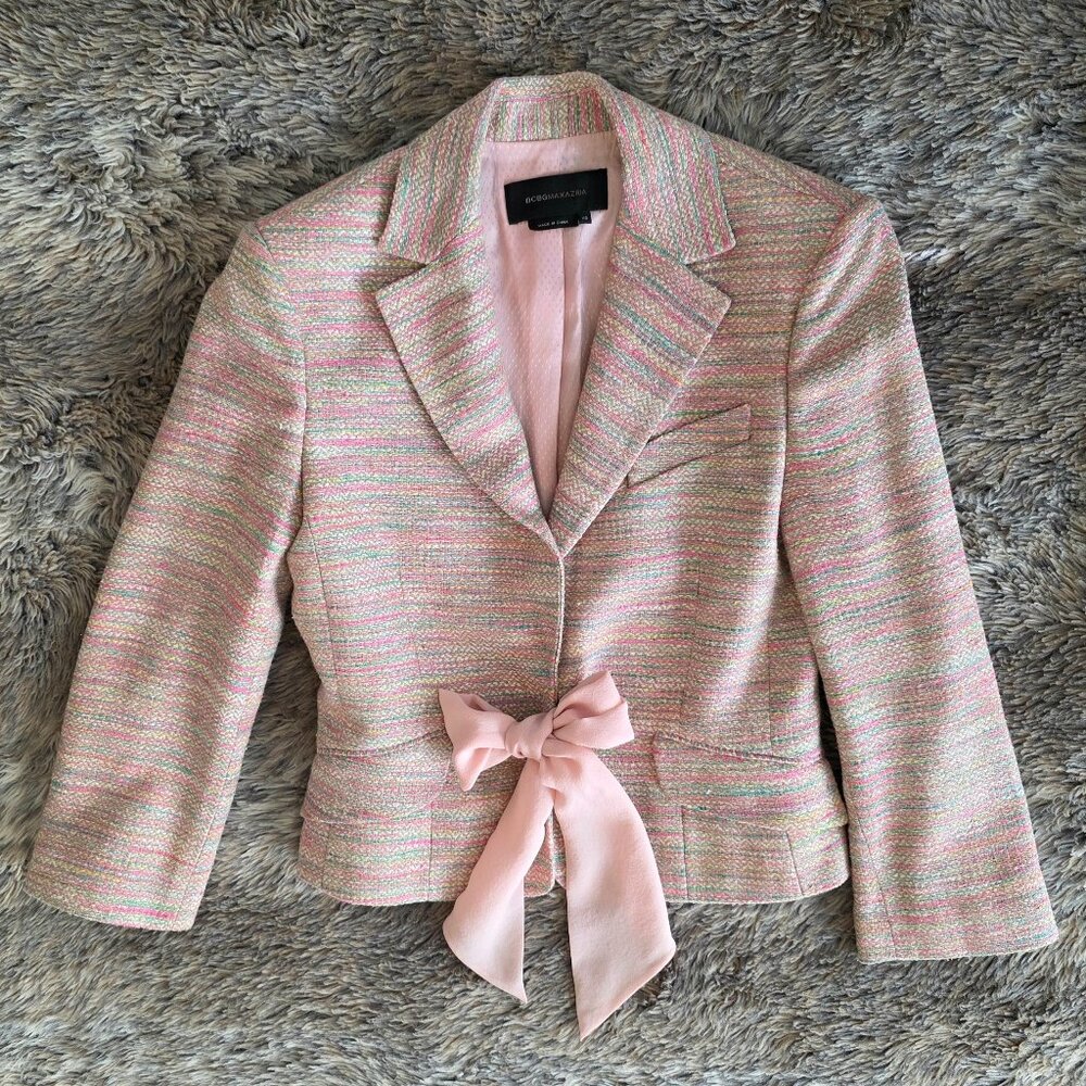 BCBG MaxAzria Beautiful Suit Jacket Blazer pink bow XS